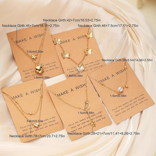 Shining Diva Fashion 5 Pcs Latest Stylish Heart Butterfly Pearl Necklace