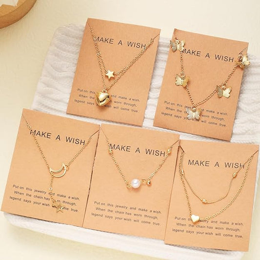 Shining Diva Fashion 5 Pcs Latest Stylish Heart Butterfly Pearl Necklace
