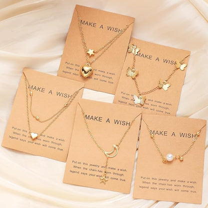 Shining Diva Fashion 5 Pcs Latest Stylish Heart Butterfly Pearl Necklace