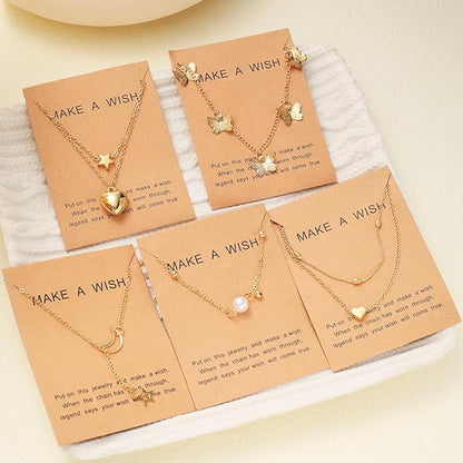 Shining Diva Fashion 5 Pcs Latest Stylish Heart Butterfly Pearl Necklace