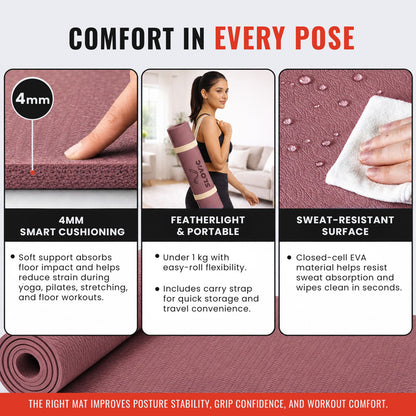 Non-Slip Yoga Mat-Perfect Grip for All Levels Thickness 4mm | Wine 4 mm Yoga Mat